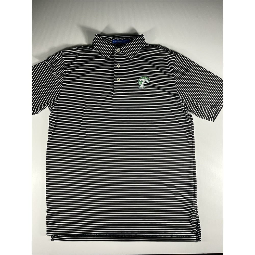 Southern Tide Tulane Green Wave Polo Shirt Men's M Black White Striped Golf